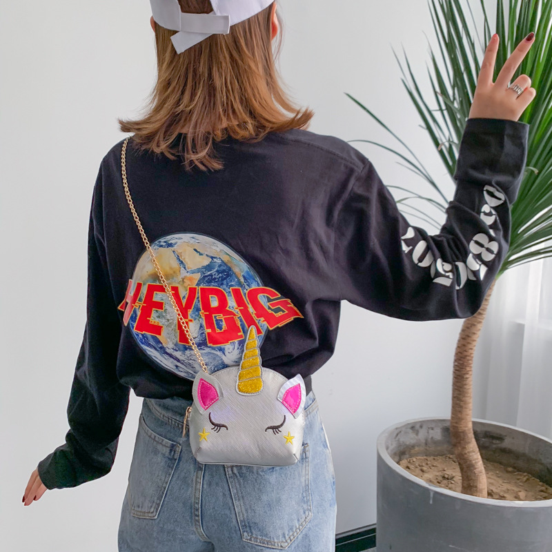 Cute Girl Chain Crossbody Bag New Cartoon Unicorn Chain Women's Bag Shoulder Bag Laser Women's Cosmetic Bag
