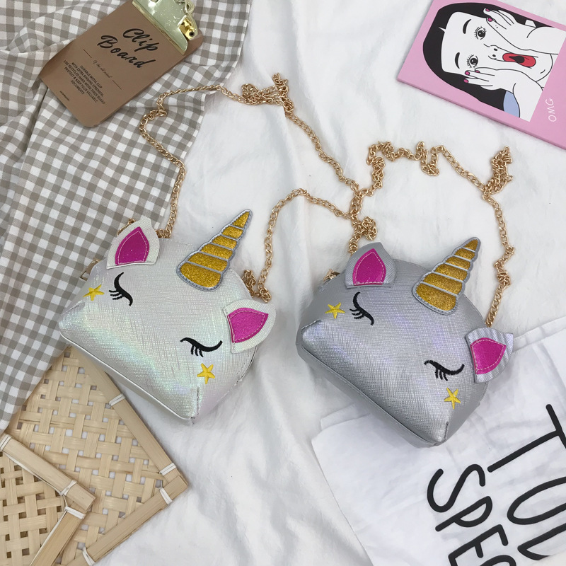 Cute Girl Chain Crossbody Bag New Cartoon Unicorn Chain Women's Bag Shoulder Bag Laser Women's Cosmetic Bag