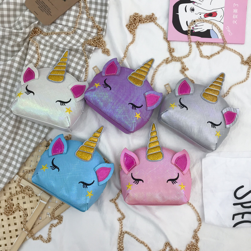 Cute Girl Chain Crossbody Bag New Cartoon Unicorn Chain Women's Bag Shoulder Bag Laser Women's Cosmetic Bag