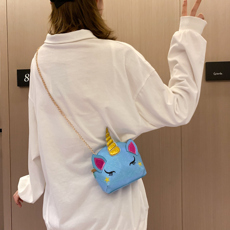 Cute Girl Chain Crossbody Bag New Cartoon Unicorn Chain Women's Bag Shoulder Bag Laser Women's Cosmetic Bag