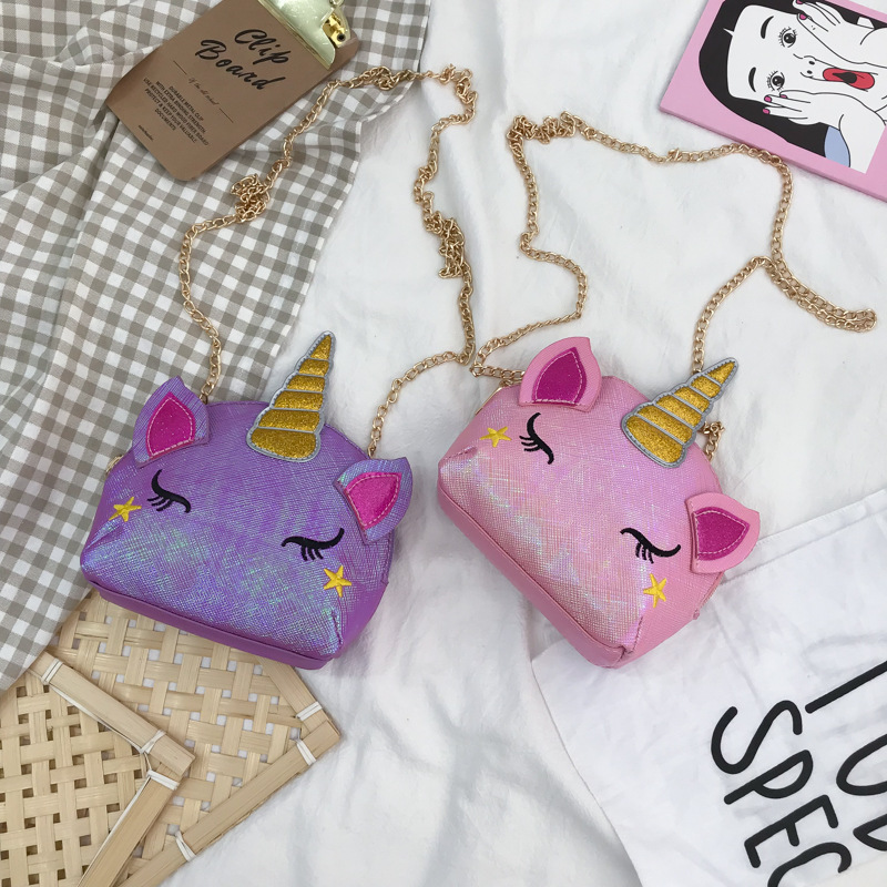 Cute Girl Chain Crossbody Bag New Cartoon Unicorn Chain Women's Bag Shoulder Bag Laser Women's Cosmetic Bag