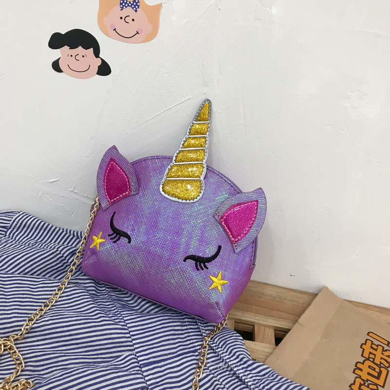 Cute Girl Chain Crossbody Bag New Cartoon Unicorn Chain Women's Bag Shoulder Bag Laser Women's Cosmetic Bag
