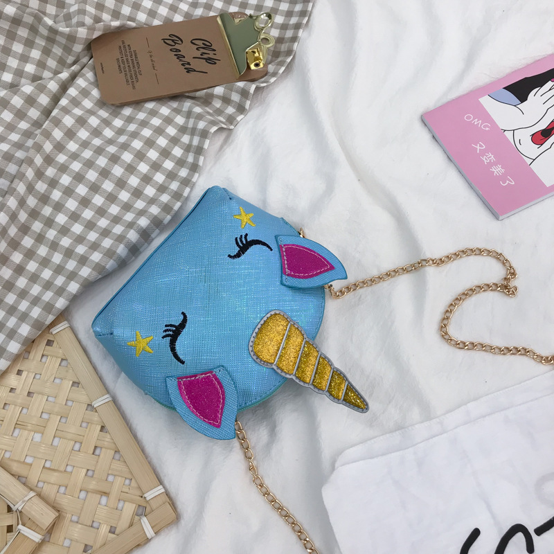 Cute Girl Chain Crossbody Bag New Cartoon Unicorn Chain Women's Bag Shoulder Bag Laser Women's Cosmetic Bag