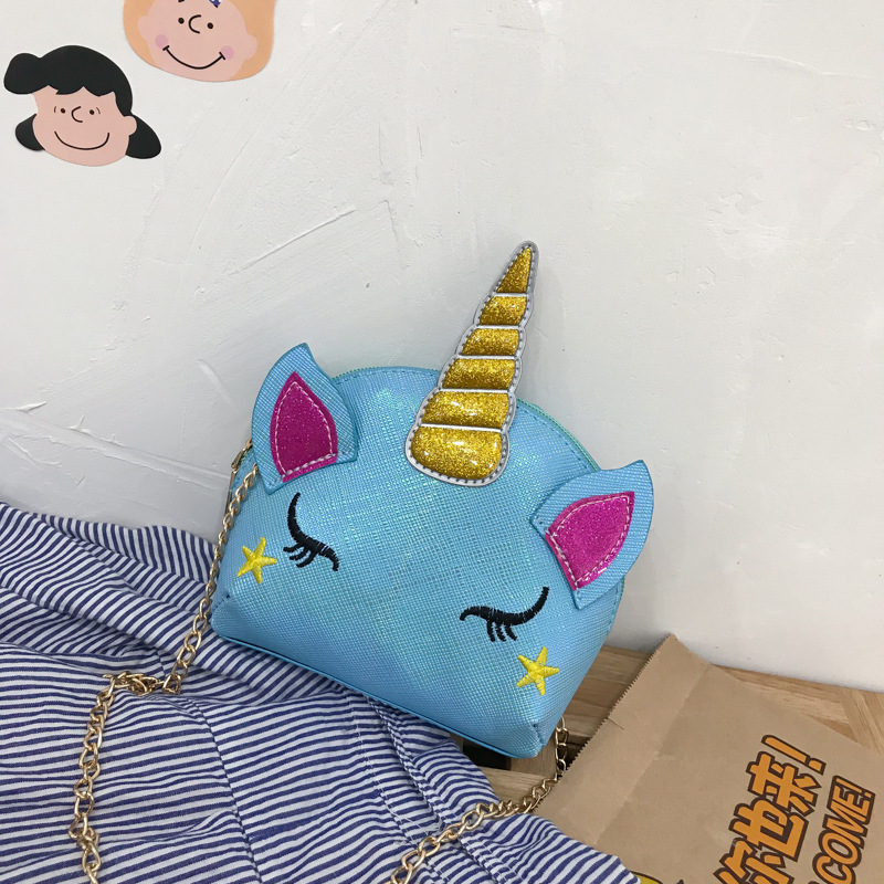 Cute Girl Chain Crossbody Bag New Cartoon Unicorn Chain Women's Bag Shoulder Bag Laser Women's Cosmetic Bag