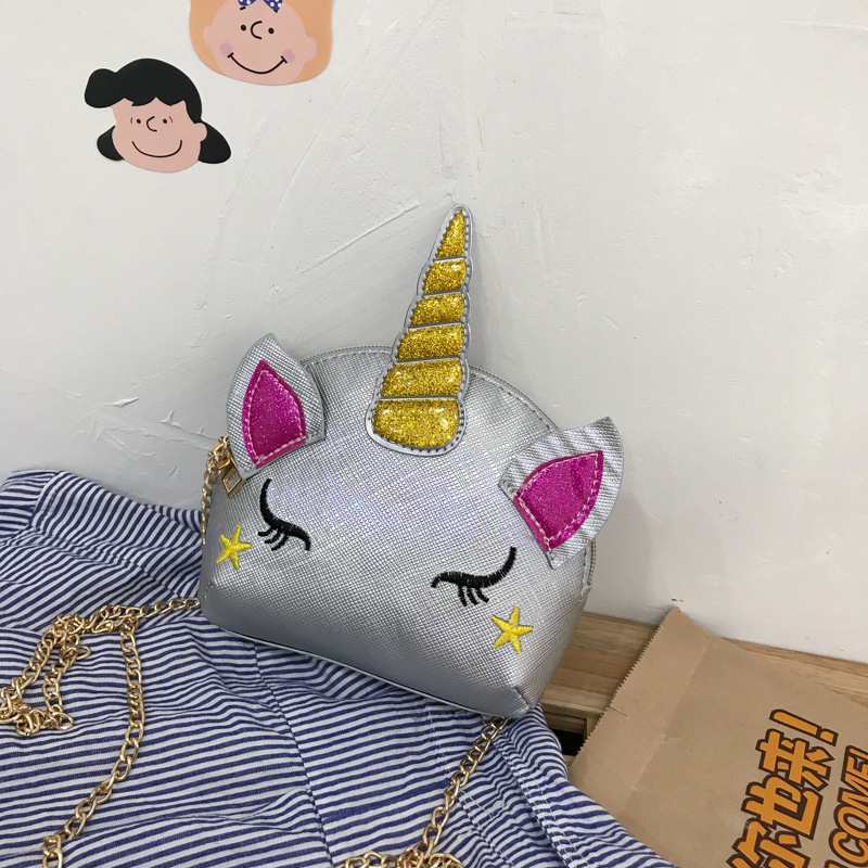 Cute Girl Chain Crossbody Bag New Cartoon Unicorn Chain Women's Bag Shoulder Bag Laser Women's Cosmetic Bag