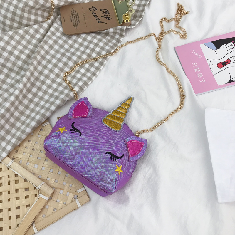 Cute Girl Chain Crossbody Bag New Cartoon Unicorn Chain Women's Bag Shoulder Bag Laser Women's Cosmetic Bag