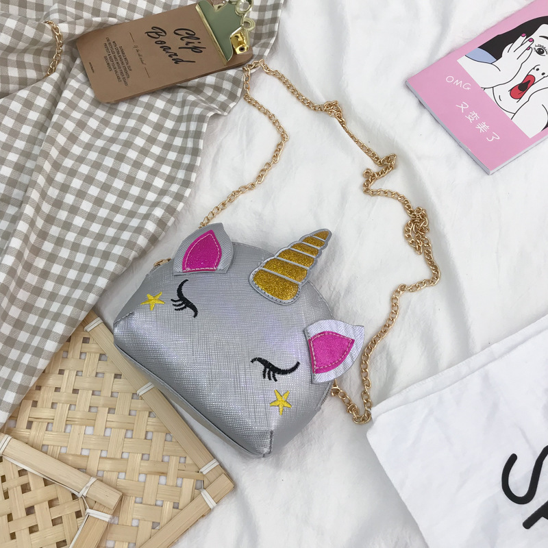Cute Girl Chain Crossbody Bag New Cartoon Unicorn Chain Women's Bag Shoulder Bag Laser Women's Cosmetic Bag