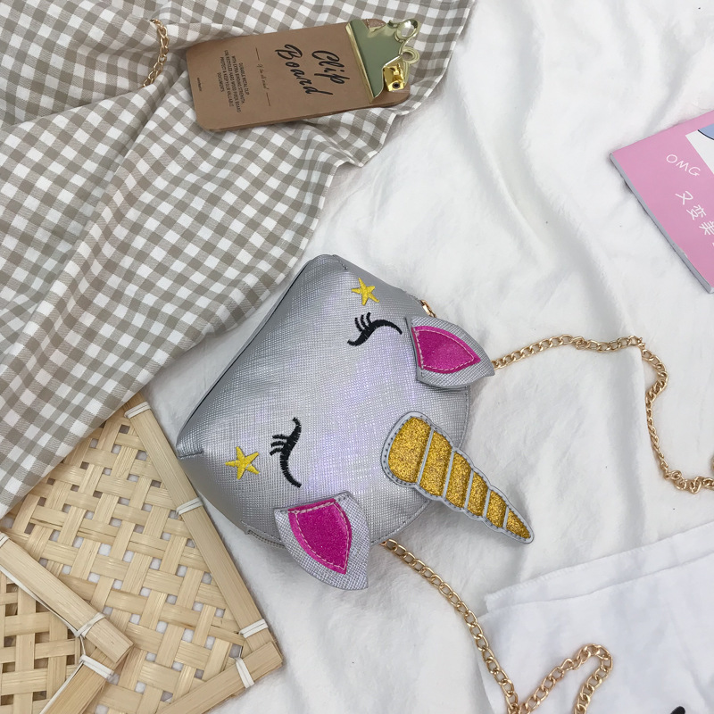 Cute Girl Chain Crossbody Bag New Cartoon Unicorn Chain Women's Bag Shoulder Bag Laser Women's Cosmetic Bag