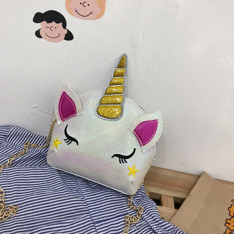 Cute Girl Chain Crossbody Bag New Cartoon Unicorn Chain Women's Bag Shoulder Bag Laser Women's Cosmetic Bag