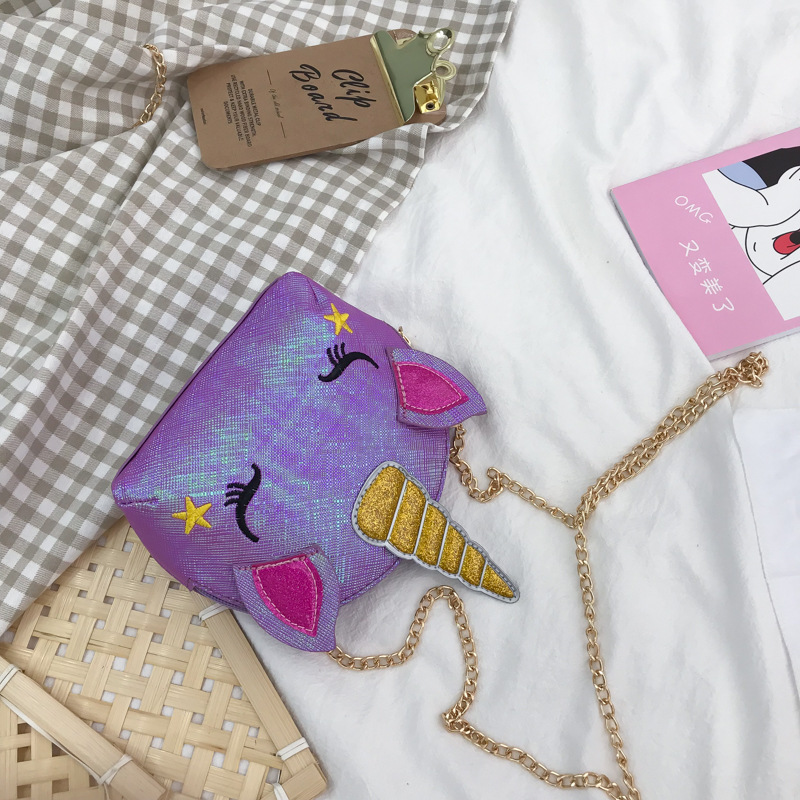 Cute Girl Chain Crossbody Bag New Cartoon Unicorn Chain Women's Bag Shoulder Bag Laser Women's Cosmetic Bag
