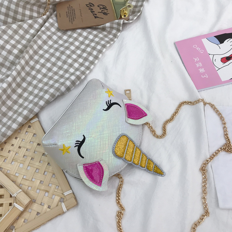 Cute Girl Chain Crossbody Bag New Cartoon Unicorn Chain Women's Bag Shoulder Bag Laser Women's Cosmetic Bag