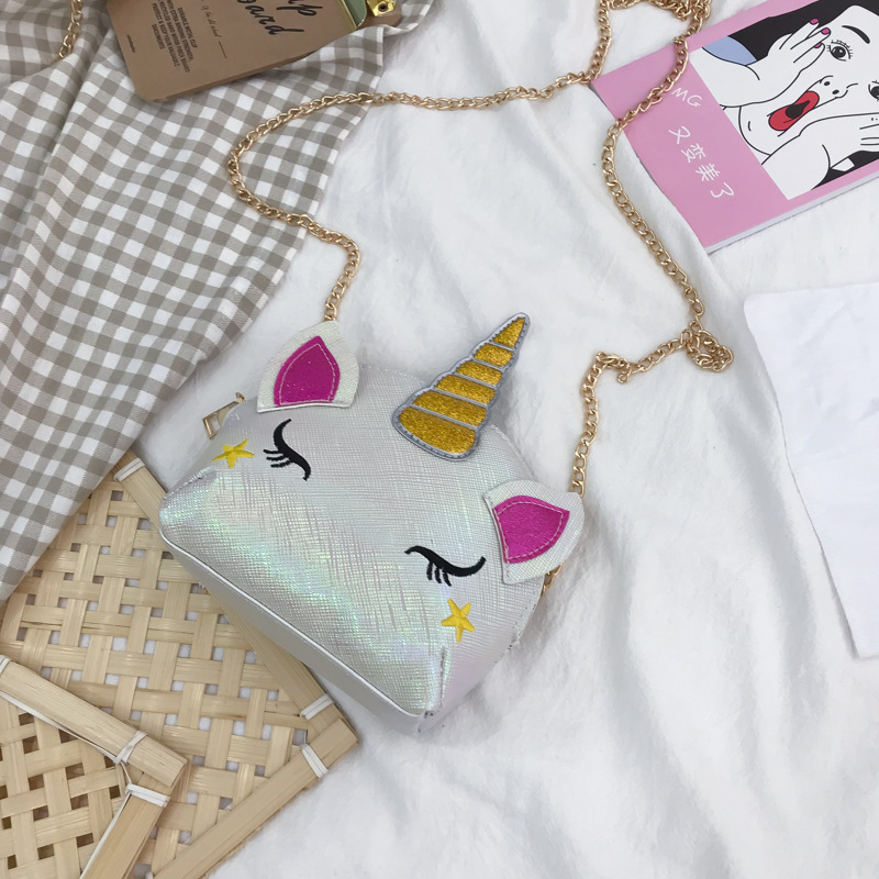 Cute Girl Chain Crossbody Bag New Cartoon Unicorn Chain Women's Bag Shoulder Bag Laser Women's Cosmetic Bag