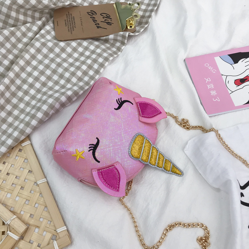 Cute Girl Chain Crossbody Bag New Cartoon Unicorn Chain Women's Bag Shoulder Bag Laser Women's Cosmetic Bag