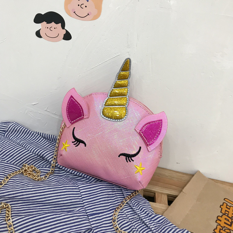 Cute Girl Chain Crossbody Bag New Cartoon Unicorn Chain Women's Bag Shoulder Bag Laser Women's Cosmetic Bag