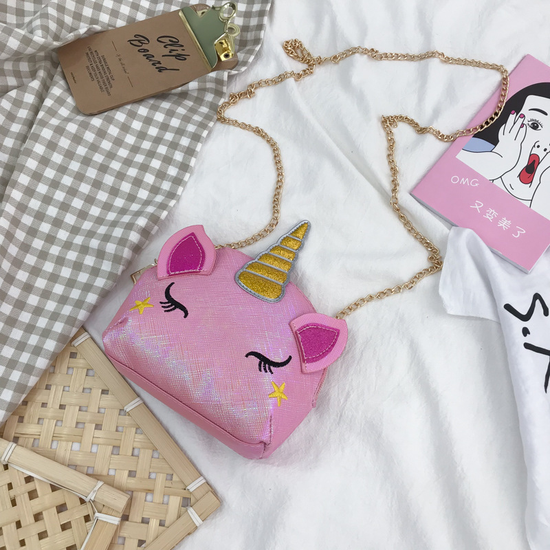 Cute Girl Chain Crossbody Bag New Cartoon Unicorn Chain Women's Bag Shoulder Bag Laser Women's Cosmetic Bag