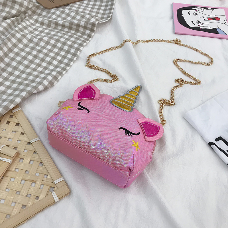 Cute Girl Chain Crossbody Bag New Cartoon Unicorn Chain Women's Bag Shoulder Bag Laser Women's Cosmetic Bag