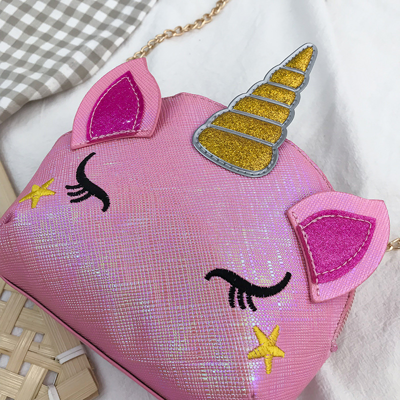 Cute Girl Chain Crossbody Bag New Cartoon Unicorn Chain Women's Bag Shoulder Bag Laser Women's Cosmetic Bag