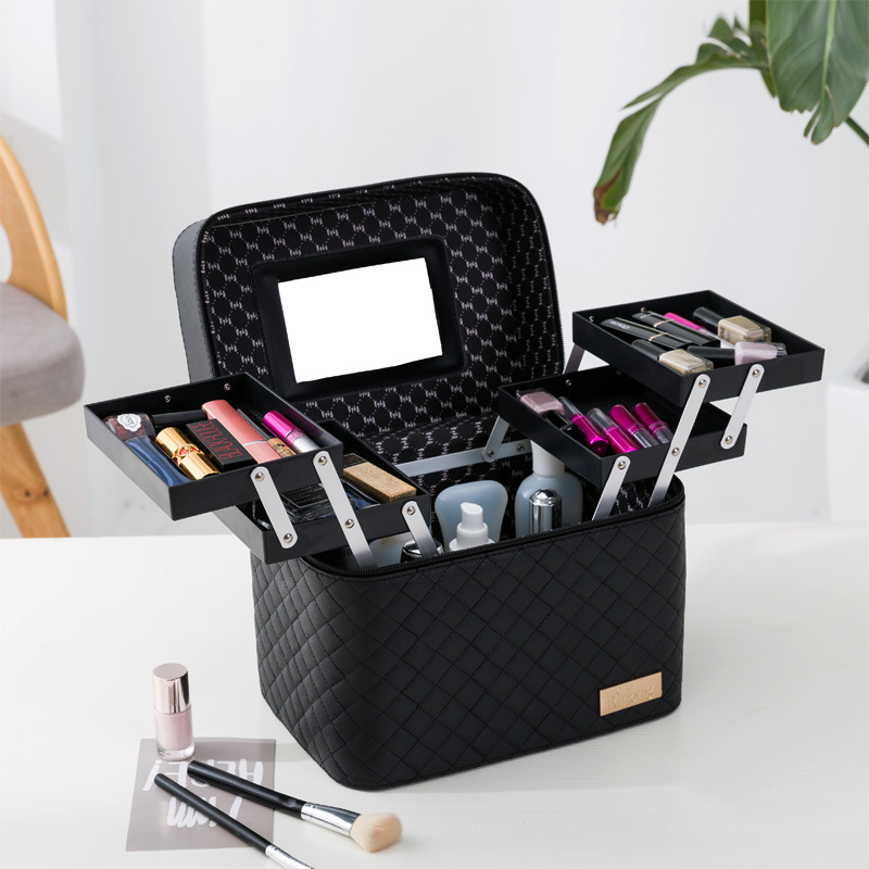 Korean-Style Multi-Layer Large Capacity Korean Cosmetic Bag Storage Box Jewelry Storage Box Portable Travel Storage Bag Cosmetic Case
