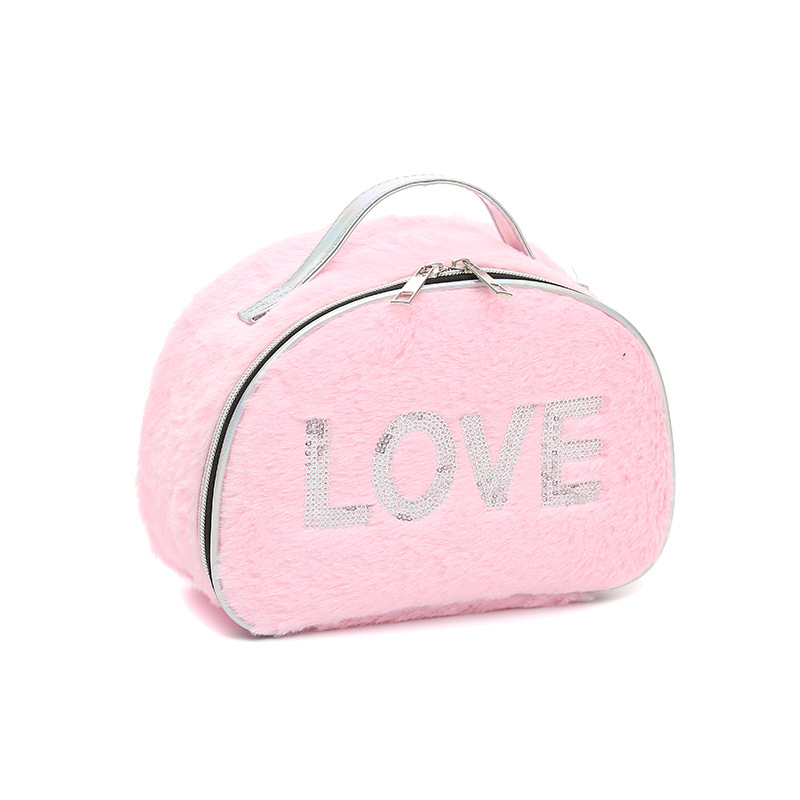 Cartoon Cat Cute Plush Cosmetic Bag Student Handbag Zipper Storage Bag Large Capacity Autumn and Winter Wash Bag
