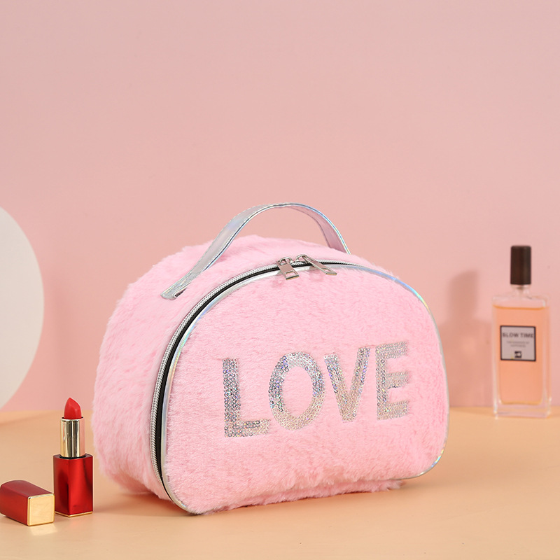 Cartoon Cat Cute Plush Cosmetic Bag Student Handbag Zipper Storage Bag Large Capacity Autumn and Winter Wash Bag