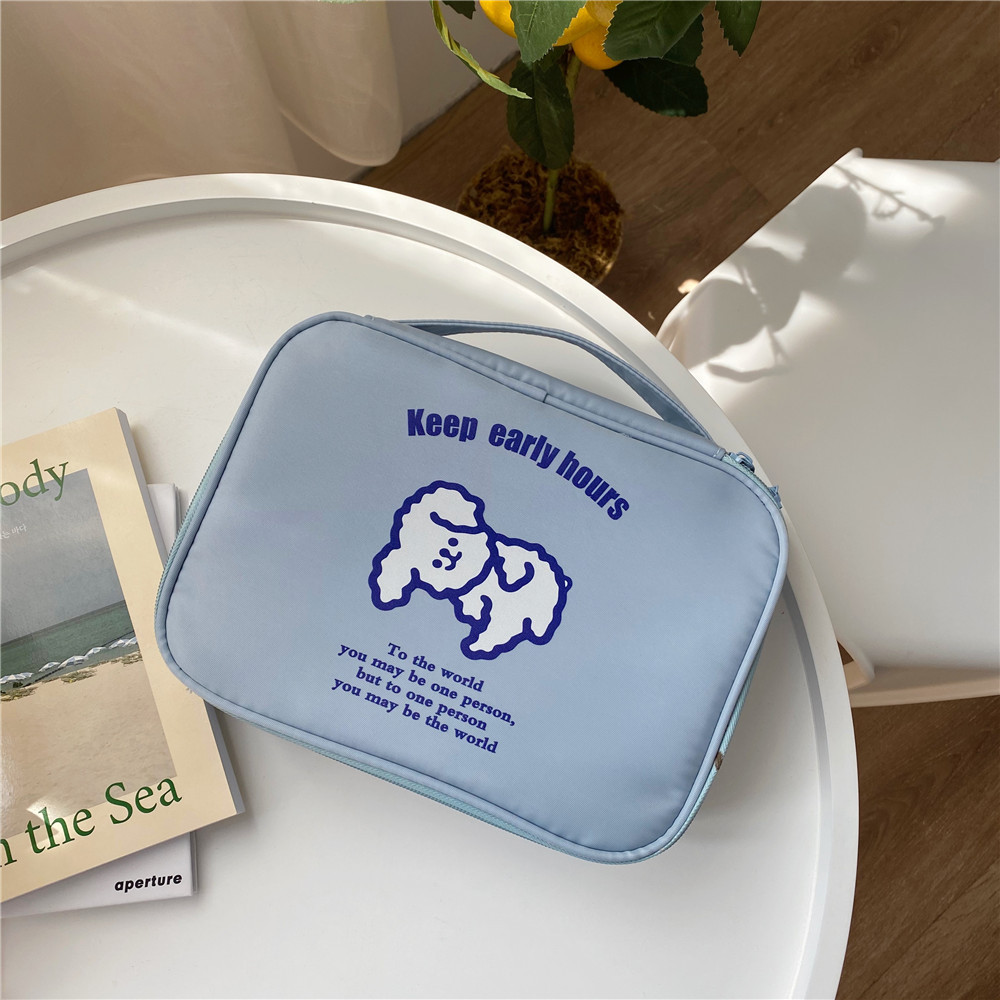 Diy Ins simple blue Early to bed and early to rise toiletry bag cosmetic bag travel portable storage bag