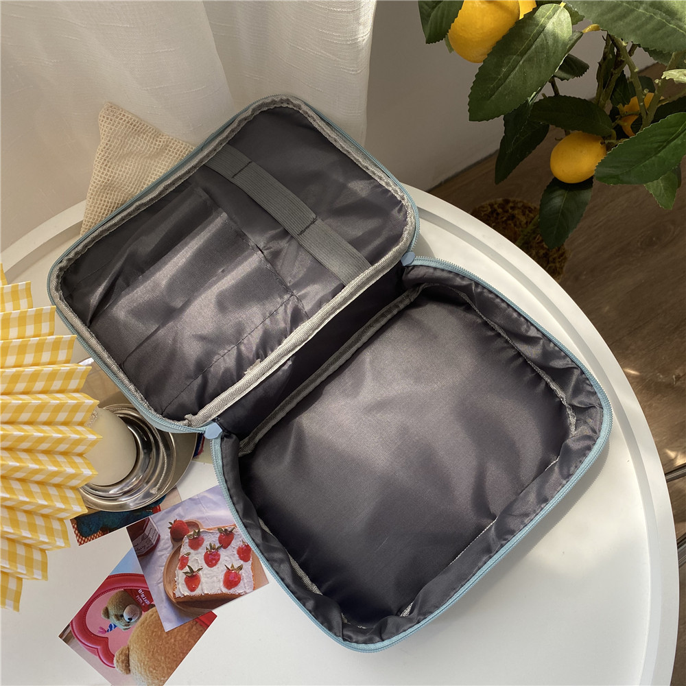 Diy Ins simple blue Early to bed and early to rise toiletry bag cosmetic bag travel portable storage bag