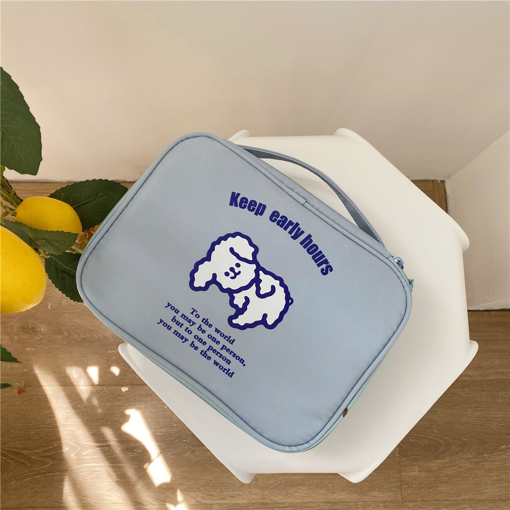 Diy Ins simple blue Early to bed and early to rise toiletry bag cosmetic bag travel portable storage bag