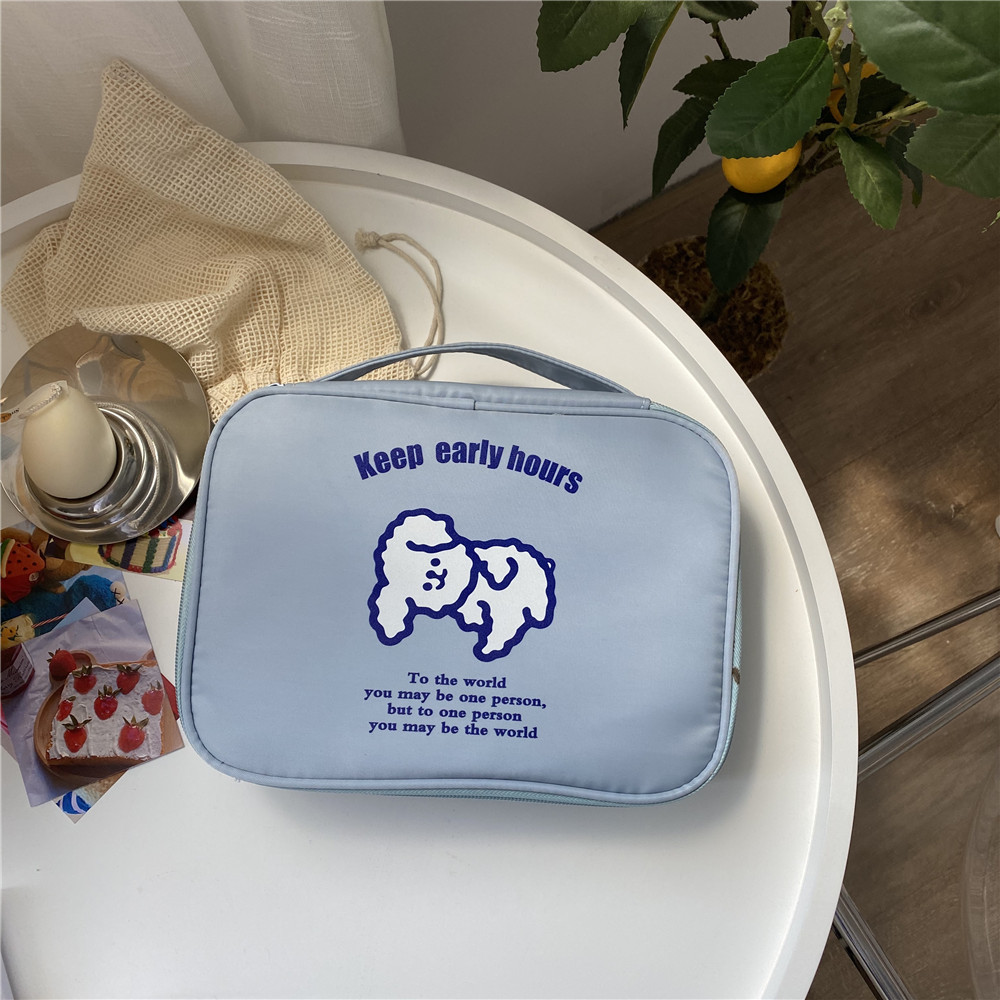 Diy Ins simple blue Early to bed and early to rise toiletry bag cosmetic bag travel portable storage bag