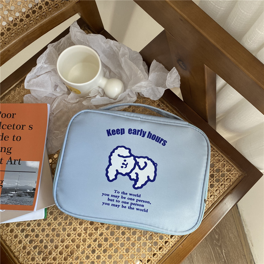 Diy Ins simple blue Early to bed and early to rise toiletry bag cosmetic bag travel portable storage bag