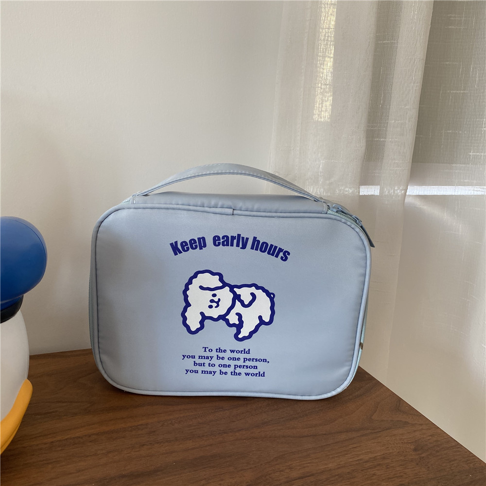 Diy Ins simple blue Early to bed and early to rise toiletry bag cosmetic bag travel portable storage bag