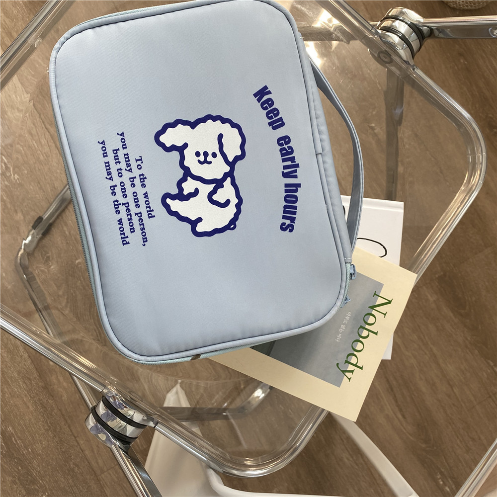 Diy Ins simple blue Early to bed and early to rise toiletry bag cosmetic bag travel portable storage bag