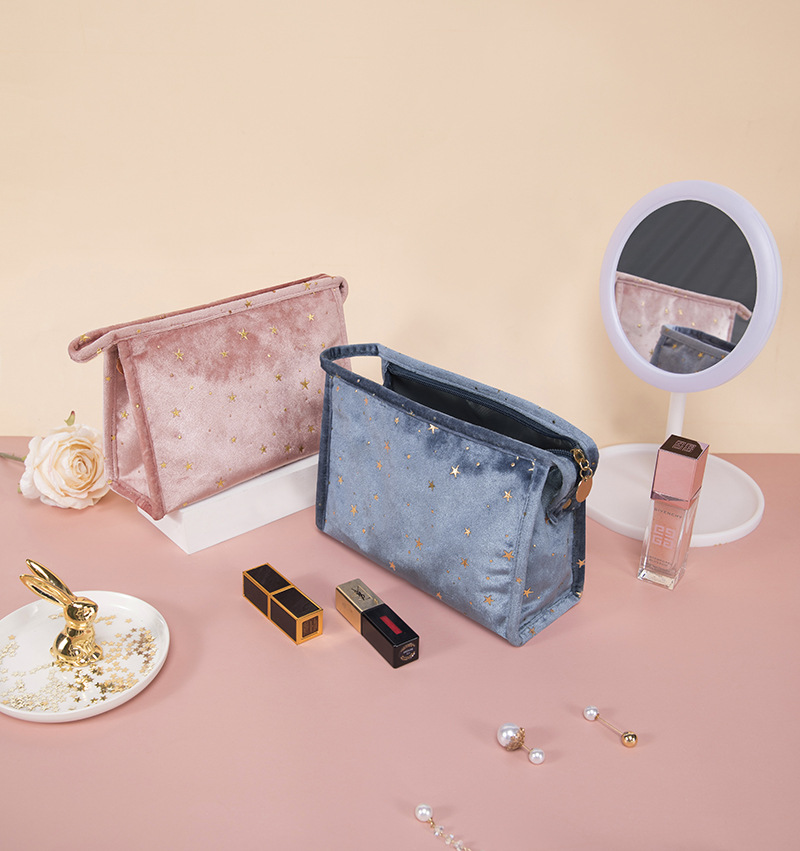 Korean Style Hot Selling Ins Style Velvet Cosmetic Bag XINGX Bronzing Flannel Storage Bag Portable Hand Makeup Storage Bag