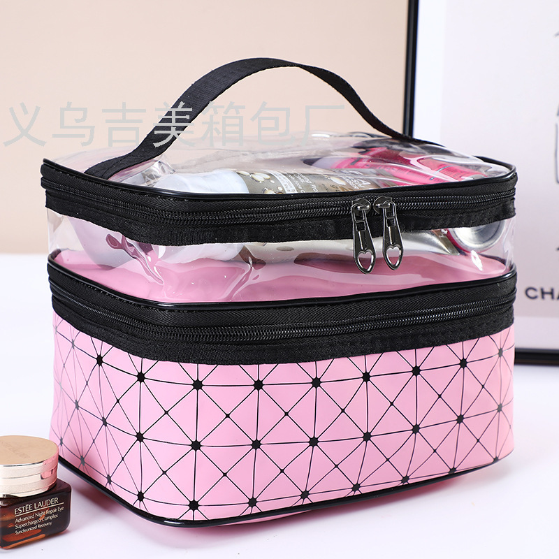 Double-Layer Cosmetic Bag Box Plaid Portable Women&#039;s Bag Makeup Artist Multi-Functional Storage Washing and MakeupBagBag