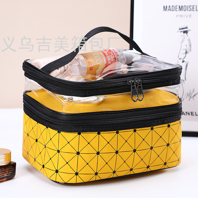 Double-Layer Cosmetic Bag Box Plaid Portable Women&#039;s Bag Makeup Artist Multi-Functional Storage Washing and MakeupBagBag