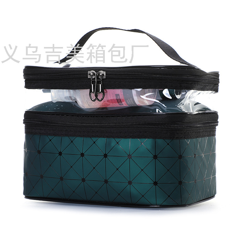 Double-Layer Cosmetic Bag Box Plaid Portable Women&#039;s Bag Makeup Artist Multi-Functional Storage Washing and MakeupBagBag