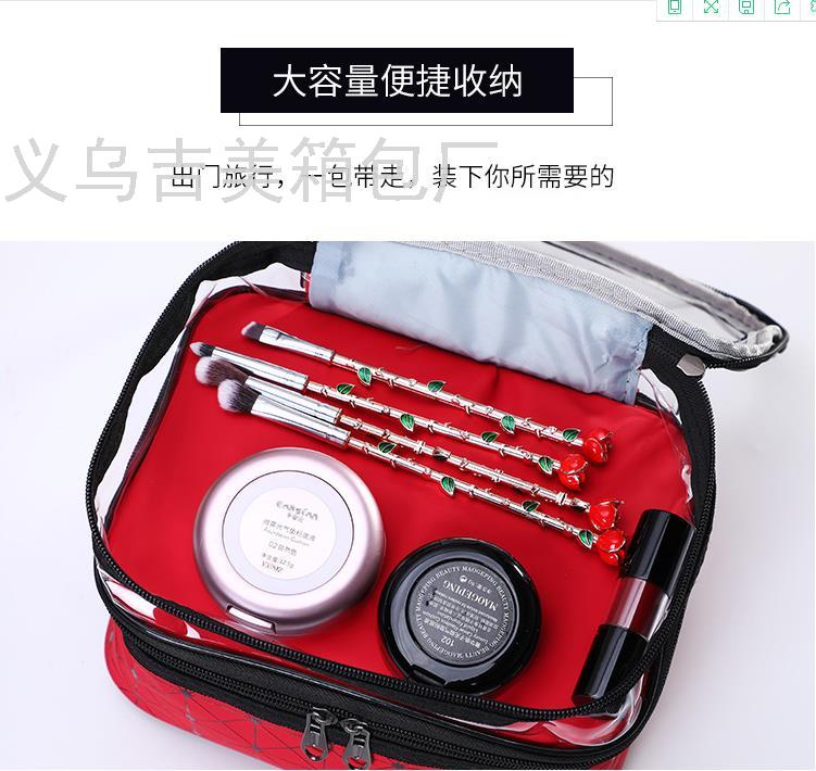 Double-Layer Cosmetic Bag Box Plaid Portable Women's Bag Makeup Artist Multi-Functional Storage Washing and MakeupBagBag