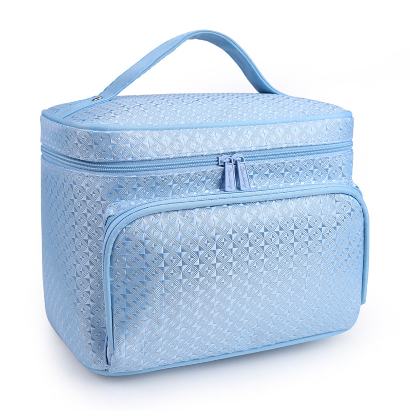Portable Foldable Jacquard Material Large Capacity Portable Women Ornament Cosmetic Bag Storage Wash Bag