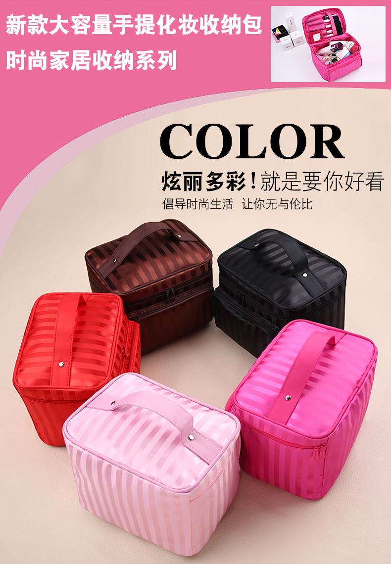 Portable Foldable Jacquard Material Large Capacity Portable Women Ornament Cosmetic Bag Storage Wash Bag