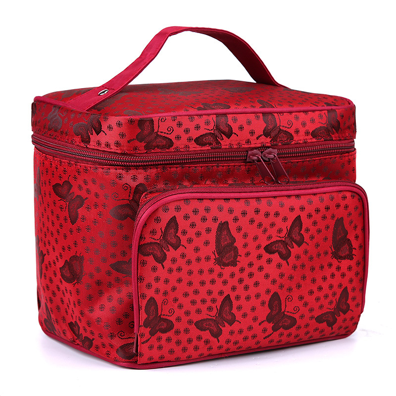 Portable Foldable Jacquard Material Large Capacity Portable Women Ornament Cosmetic Bag Storage Wash Bag