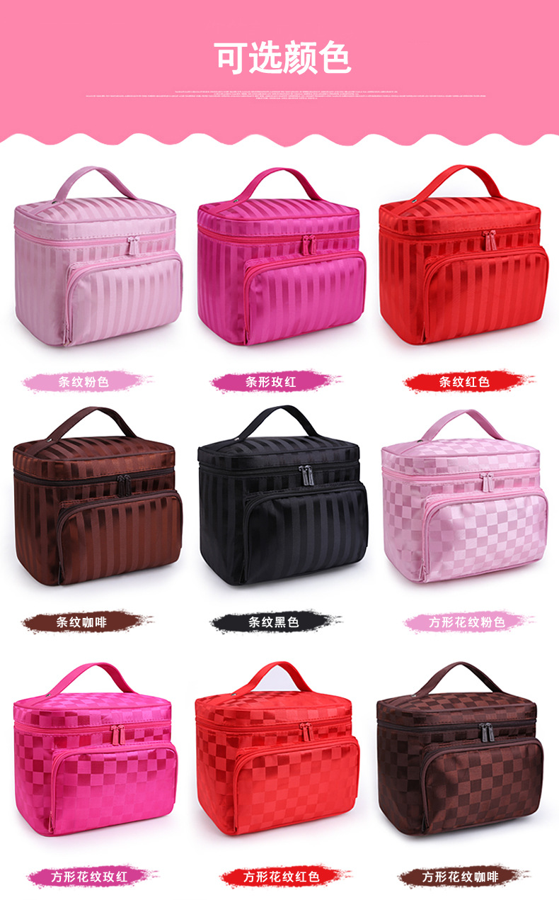 Portable Foldable Jacquard Material Large Capacity Portable Women Ornament Cosmetic Bag Storage Wash Bag