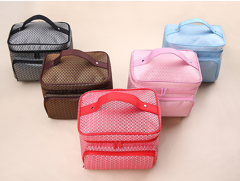 Portable Foldable Jacquard Material Large Capacity Portable Women Ornament Cosmetic Bag Storage Wash Bag
