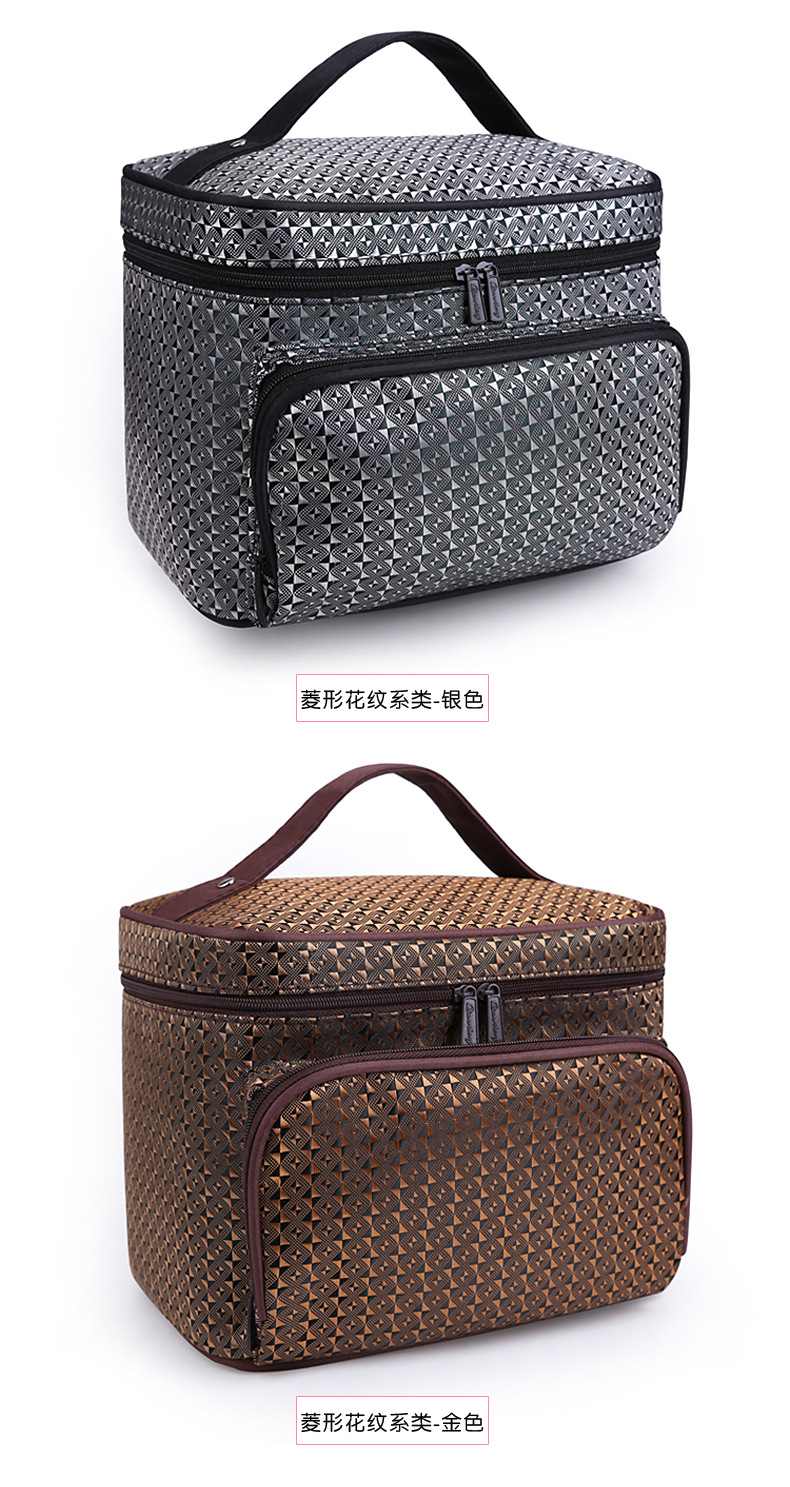 Portable Foldable Jacquard Material Large Capacity Portable Women Ornament Cosmetic Bag Storage Wash Bag