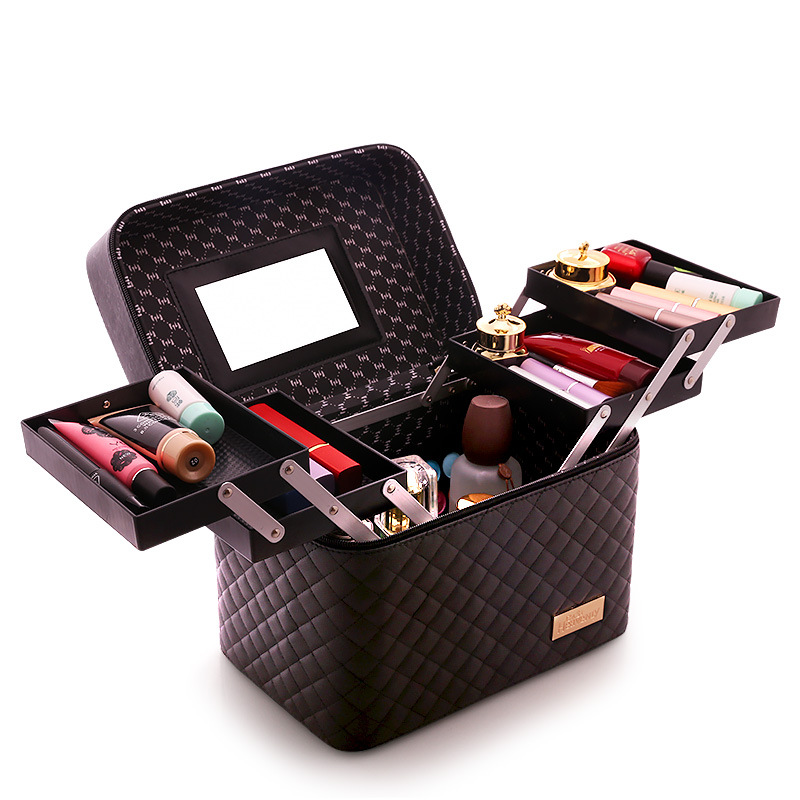 Large Capacity Korean Cosmetic Bag Multi-Functional Small Square Bag Portable Multi-Layer Cosmetics Storage Box Simple Box