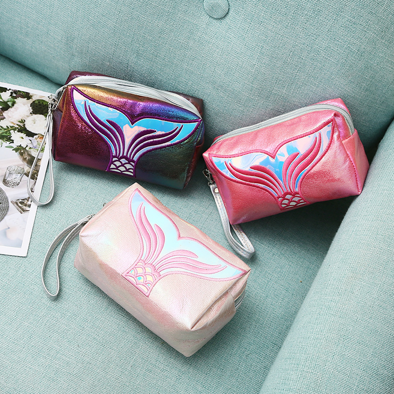 Wholesale Cartoon Fishtail Ladies Cosmetic Bag Ins Colorful Creative Embroidered Storage Bag Travel Portable Personal Hygiene Bag