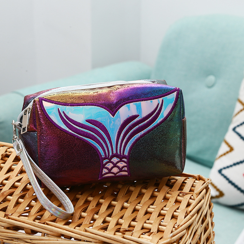 Wholesale Cartoon Fishtail Ladies Cosmetic Bag Ins Colorful Creative Embroidered Storage Bag Travel Portable Personal Hygiene Bag