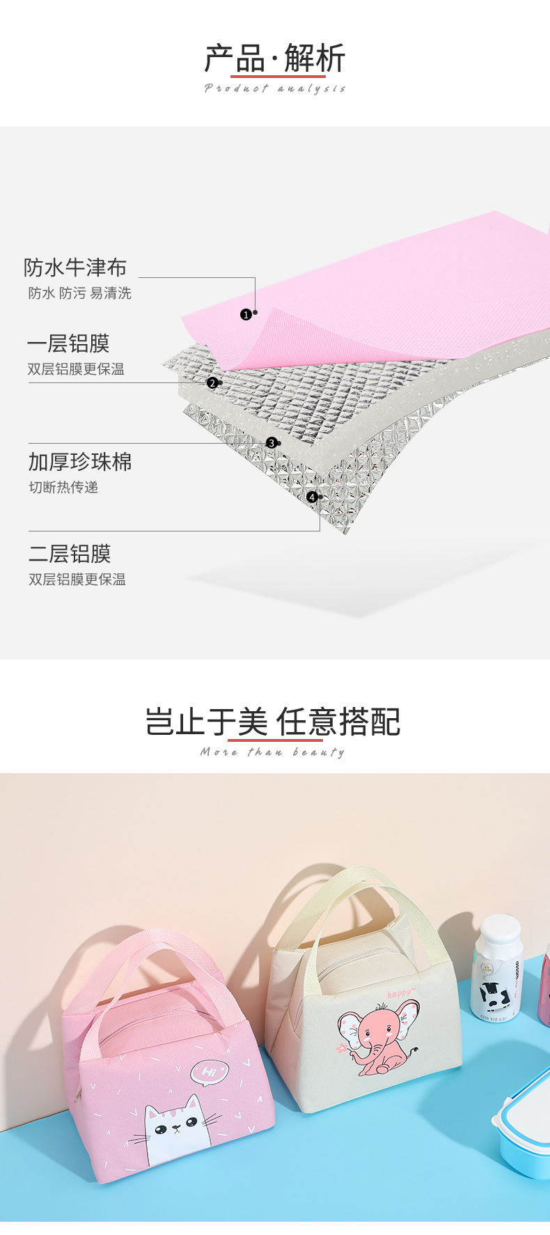 New Japanese Style Aluminum Foil Thickening Lunch Bag Cartoon Portable Insulated Bag Large Capacity Thermal Bag Lunch Bag Customizable