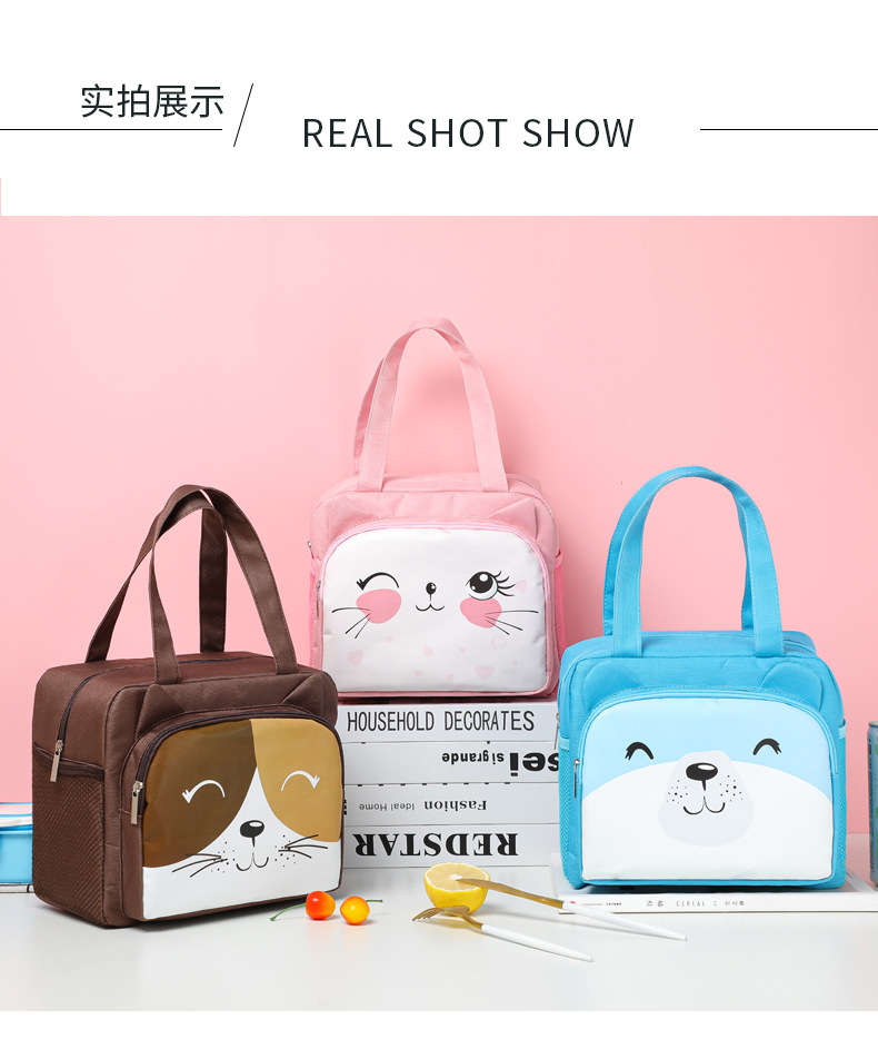 In Stock Wholesale Cute Pet Lunch Bag Portable Insulated Lunch Box Bag Cartoon Student with Rice Lunch Bag Ice Pack Customizable