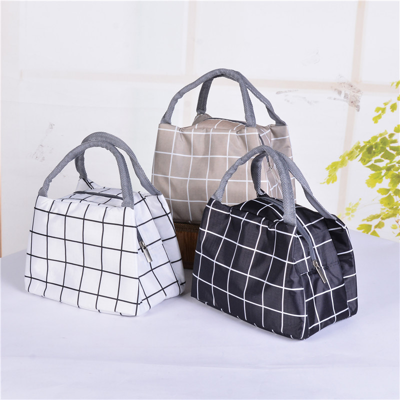 Factory Direct Sales Plaid Zipper Insulated Bag Portable Lunch Bag Waterproof Insulated Lunch Box Bag Ice Pack Hand Carry Heat Preservation Bag