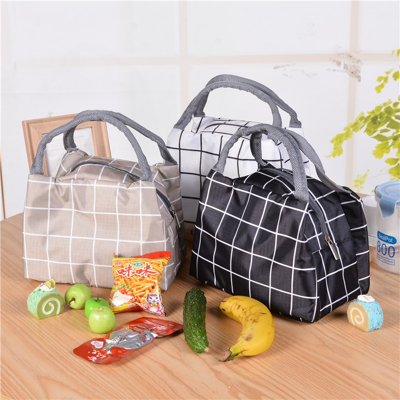Factory Direct Sales Plaid Zipper Insulated Bag Portable Lunch Bag Waterproof Insulated Lunch Box Bag Ice Pack Hand Carry Heat Preservation Bag