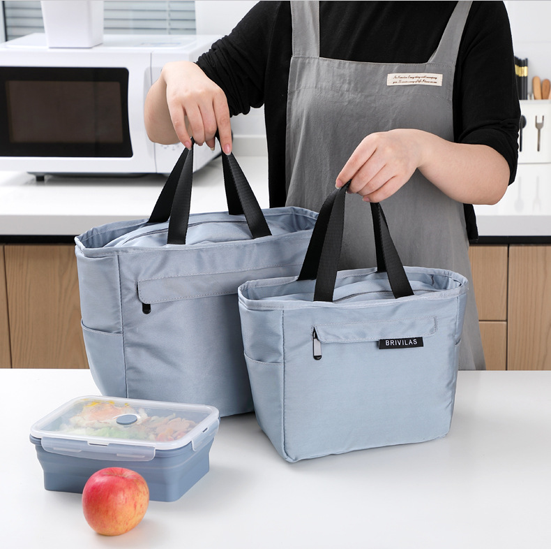 Portable Insulated Bag Solid Color Outdoor Portable Lunch Box Bag Thickened Lunch Thermal Bag Lunch Bag with Rice Handbag